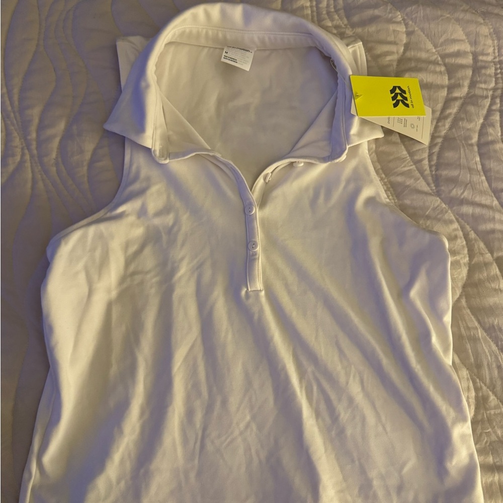 All in Motion White Cropped Polo Tank Top.